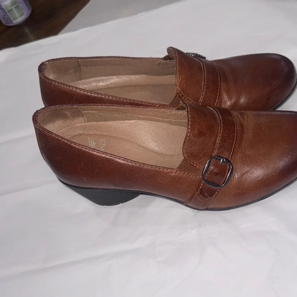 Dansko Women's Leather Loafers with Buckle - Chestnut - Picture 2 of 7